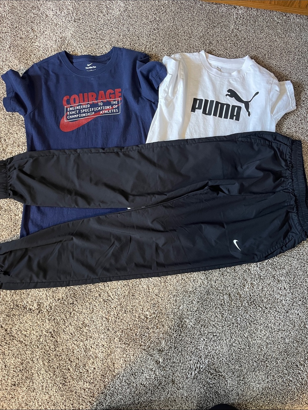 Girls Large Athleticwear Lot- Nike Navy Tee, Puma White Tee & Nike Joggers